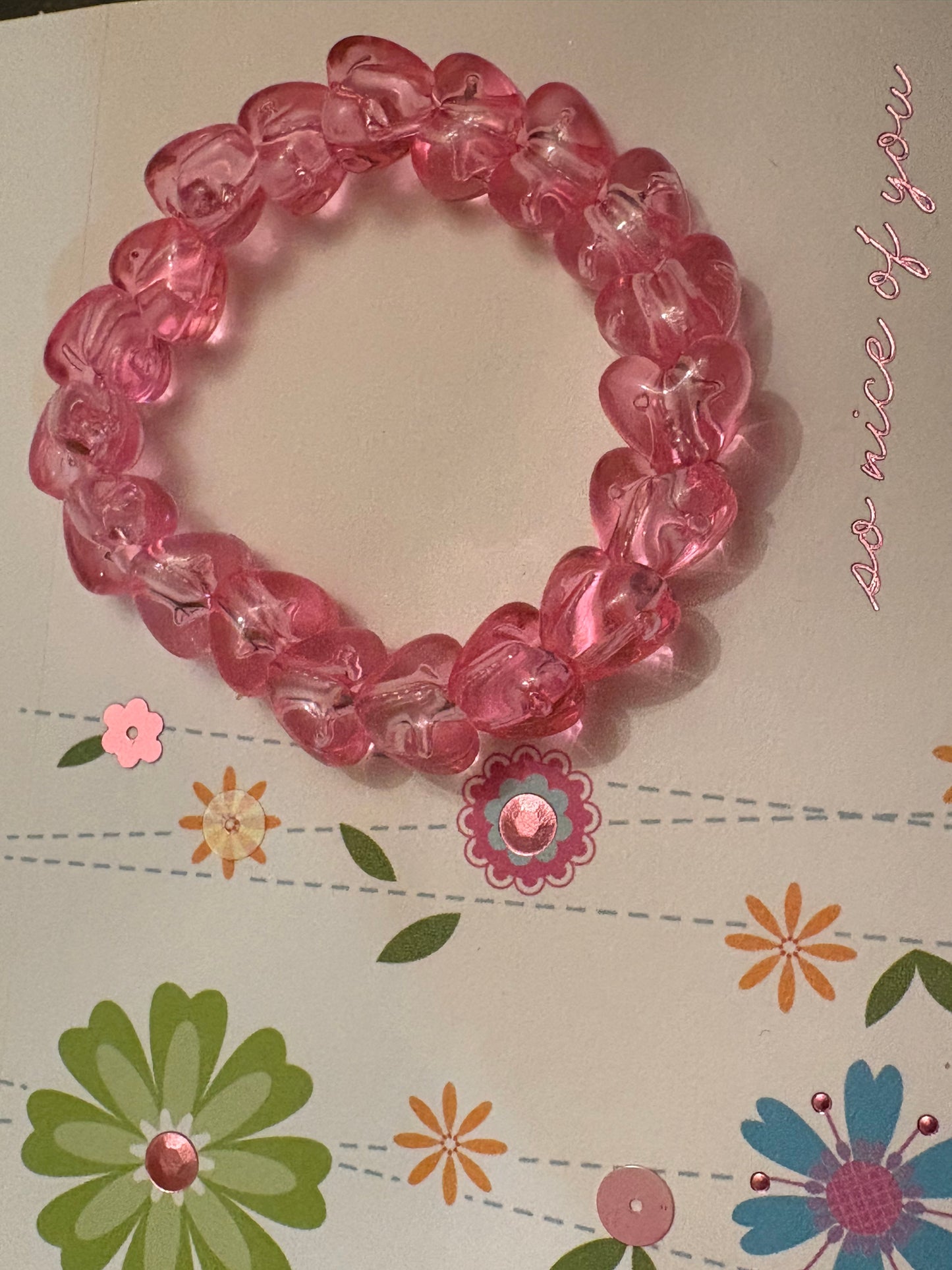 Clear pink hearts bracelet